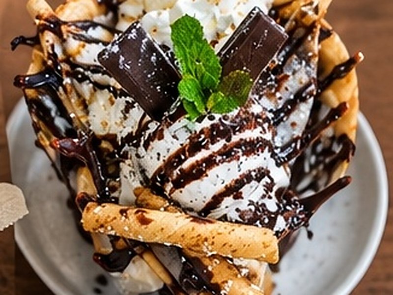 Chocolate dessert crêpe with ice cream and fresh mint
